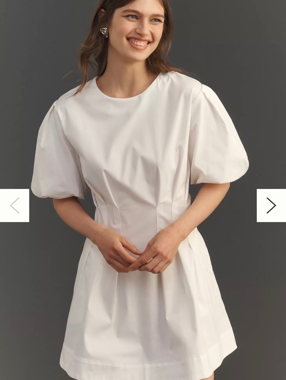 Exquise Tobie Puff-Sleeve Mini Dress White Fit & Flare Cotton Size Small